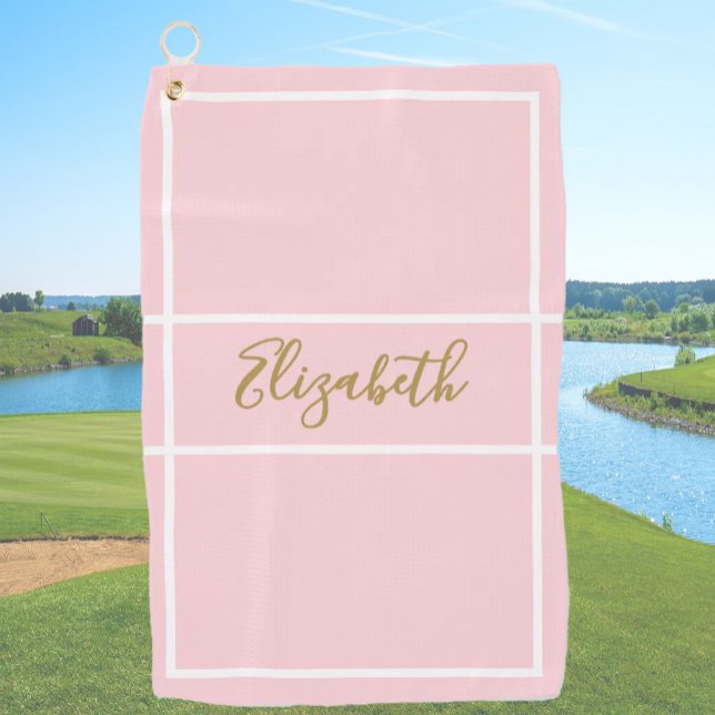 Pretty simple soft pink with custom name ladies  golf towel (Creator Uploaded)