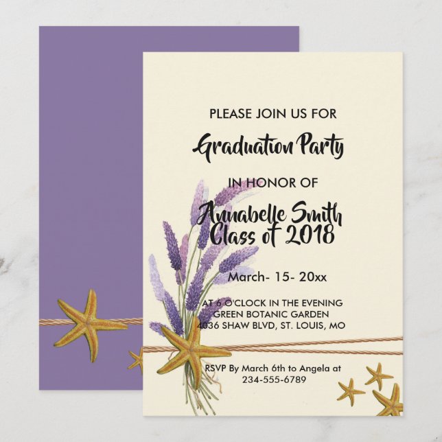 pretty Simple starfish Graduation Invitation (Front/Back)