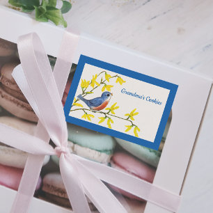 Pretty Singing Red and Blue Bird on Branch Flowers Food Label