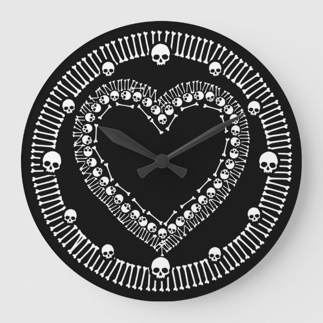 Pretty Skull Heart Large Clock (Front)