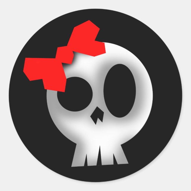 Pretty Skull with Red Bow Classic Round Sticker (Front)