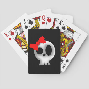 Pretty Skull with Red Bow Playing Cards