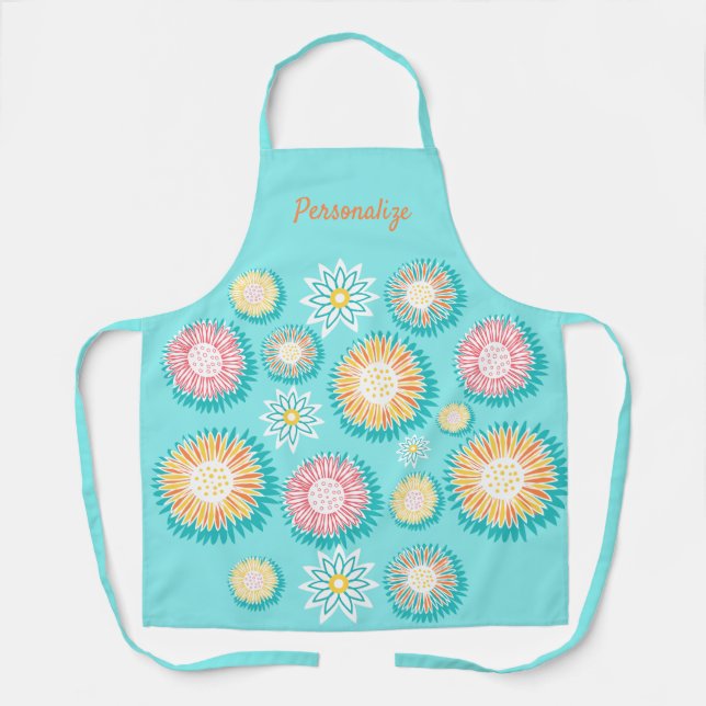 Pretty Sky Blue Colour Burst Pattern Women Cooking Apron (Front)