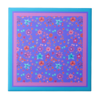 Pretty Sky Blue Flower-Power Ceramic Tile