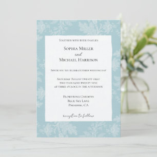 Pretty Sky Blue White Floral Faux Lace Wedding Invitation