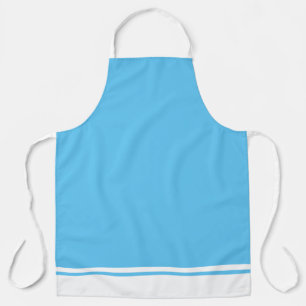 Pretty Sky Blue White Sporty Hem Racing Stripes Apron