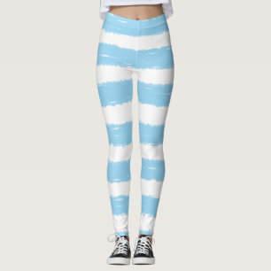 Pretty Sky Blue White Stripes Leggings