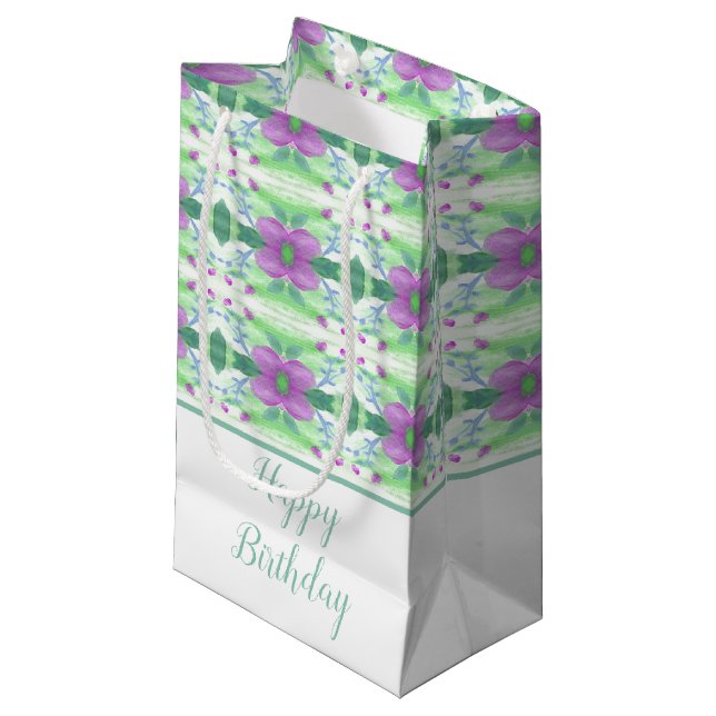 Pretty Small Purple Flower Patterned Gift Bag (Front Angled)