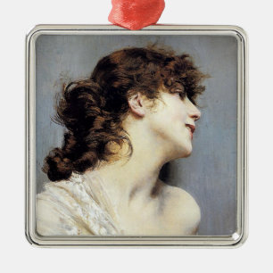 Pretty Smiling Young Woman (Giovanni Boldini) Metal Tree Decoration