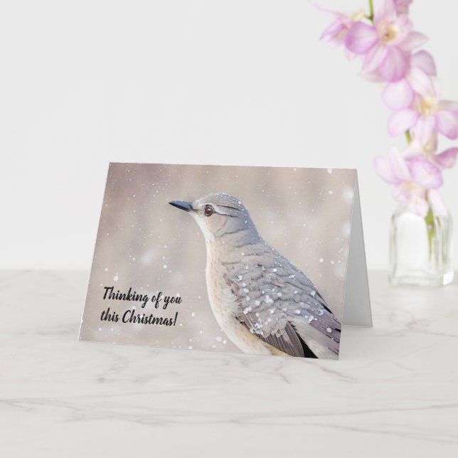 Pretty Snow Bird Art Christmas Holiday Card (Orchid)