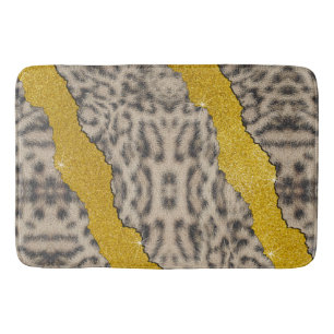 Pretty Snow Leopard Leather Animal Print & Glitter Bath Mat