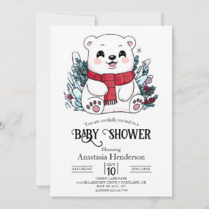 Pretty Snow Polar Bear Digital Baby Shower Invitation