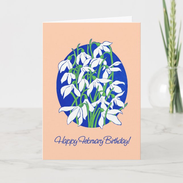 Pretty Snowdrops on Blue for a February Birthday Card (Front)