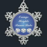 Pretty Snowflake Bunco Pewter Christmas Ornament<br><div class="desc">Featured with this lovely snowflake ornament are three dice with a blue gradient background.  Perfect gift for a birthday celebration,  Christmas or Gift Exchange,  Bunco prize and more.  Personalise with your Bunko or Bunco group name or other message. Great for dice game players of all kinds.</div>