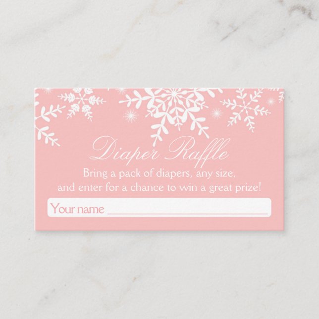 Pretty Snowflakes Baby Shower Diaper Raffle Ticket Enclosure Card (Front)