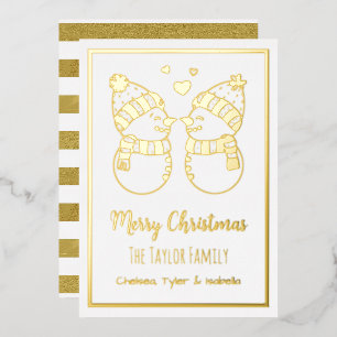 Pretty Snowmen Couple Elegant Personalised Foil Holiday Card