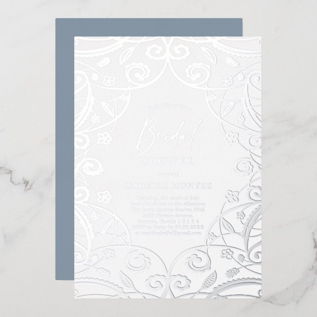 Pretty Soft Dusty Blue Silver Floral Bridal Shower (Front/Back)