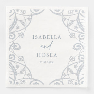 Pretty Soft Dusty Blue Silver Floral Lace Wedding Napkin