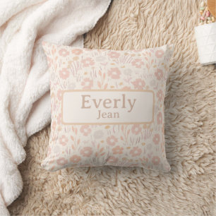Pretty Soft Flowers Custom Baby Name Art Cushion