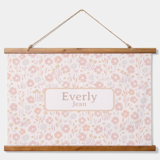 Pretty Soft Flowers Custom Baby Name Art Hanging Tapestry (Front)