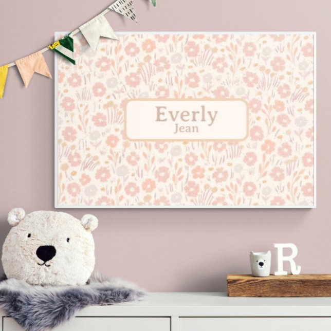 Pretty Soft Flowers Custom Baby Name Art Poster (Customize name! Shown with a thin white frame. (You will receive print only) Thank you!)