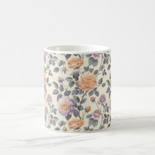 Pretty soft lilac and orange floral design coffee mug