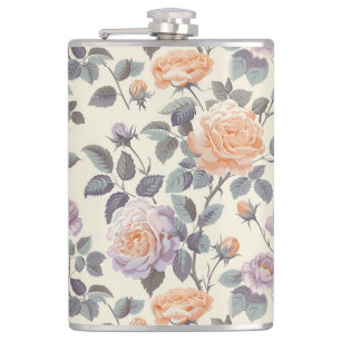 Pretty soft lilac and orange floral design hip flask