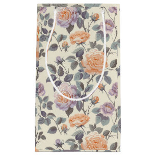 Pretty soft lilac and orange floral design small gift bag