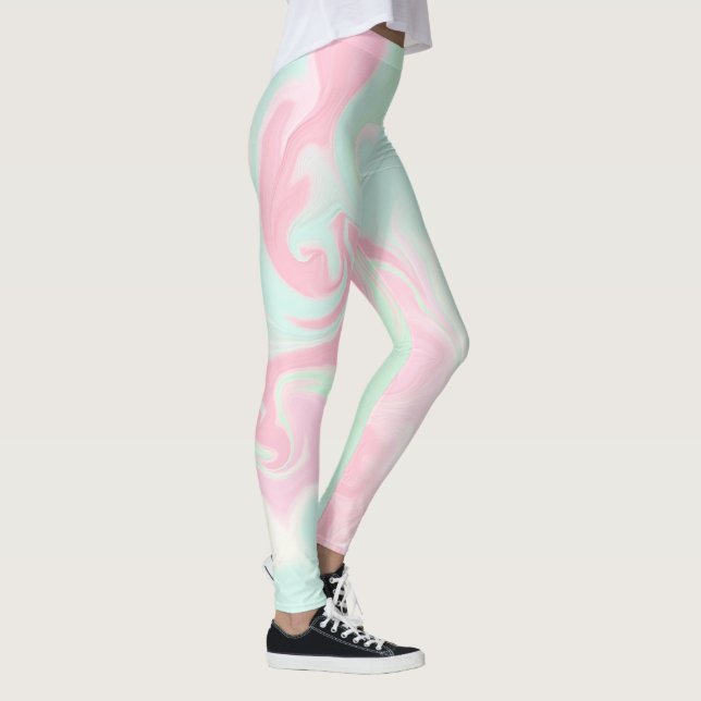 Pretty Soft Mint Green Pink Swirl Design Valentine Leggings (Right)