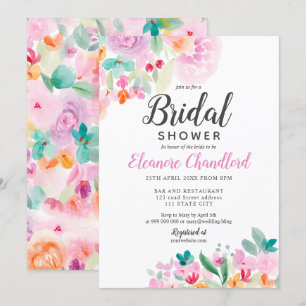 Pretty soft pastel floral watercolor bridal shower invitation