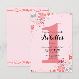 Pretty Soft Pink Floral 1st BIRTHDAY  Invitation