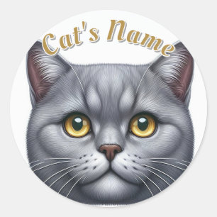 Pretty Solid Grey Cat • Personalised Classic Round Sticker