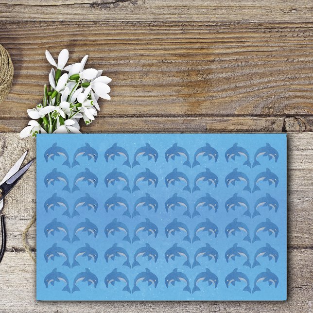 Pretty Sparkle Like Blue White Jumping Dolphins Tissue Paper (Sparkle blue and white jumping dolphins on blue with water bubbles on gift wrap tissue paper.)