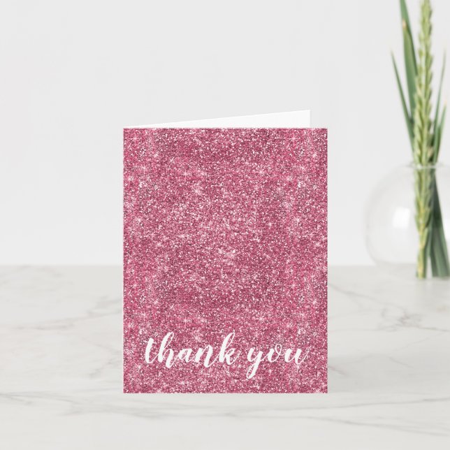 Pretty Sparkle Pink Faux Glitter Thank You Card (Front)