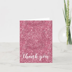 Pretty Sparkle Pink Faux Glitter Thank You Card
