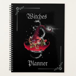 Pretty Sparkly Red Witch Hat Black Journal  Planner