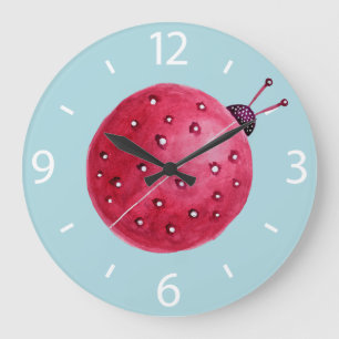 Pretty Spherical Abstract Watercolor Ladybug Kids Large Clock