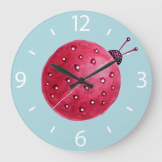 Pretty Spherical Abstract Watercolor Ladybug Kids Large Clock