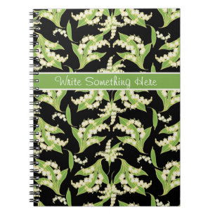 Pretty Spiral Notebook: Lily of the Valley, Black Notebook