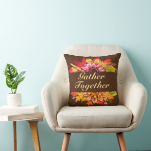 Pretty Split Fall Leaves Wreath Cushion