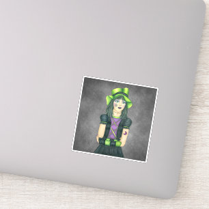 Pretty Spooky Halloween Girl Green Hat Tattoo Grey