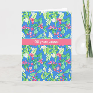 Pretty Spring Blossoms on Blue 100th Birthday Card