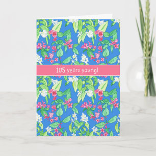 Pretty Spring Blossoms on Blue 105th Birthday Card
