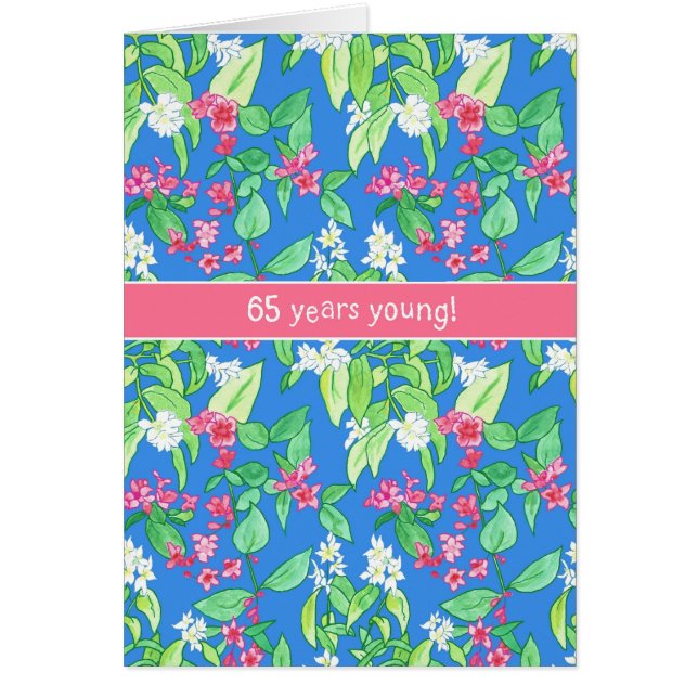 Pretty Spring Blossoms on Blue 65th Birthday (Front)