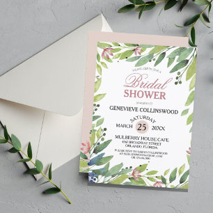 Pretty Spring Botanical Blush Pink Bridal Shower Invitation