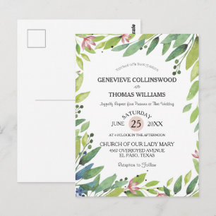 Pretty Spring Botanical Blush Pink Wedding Invite Postcard