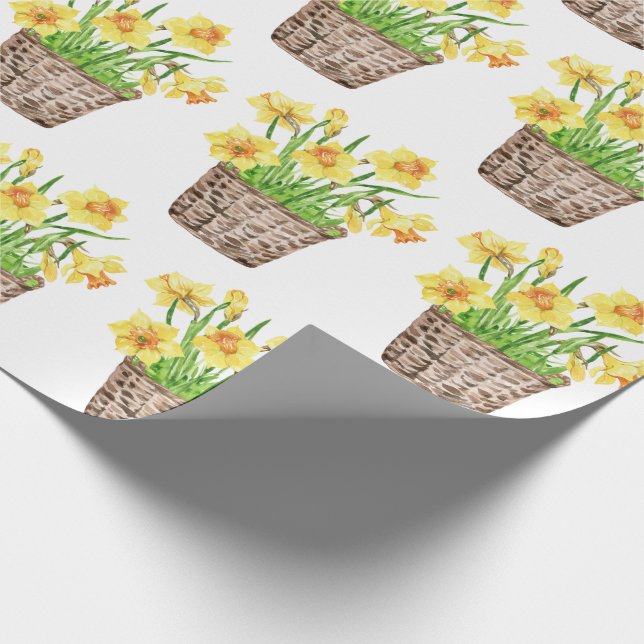 Pretty Spring Daffodils Floral Basket  Wrapping Paper (Corner)