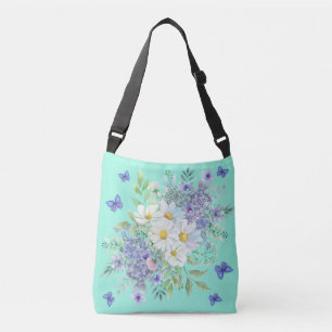 Pretty Spring Daisies, Blue Flowers & Butterflies Crossbody Bag