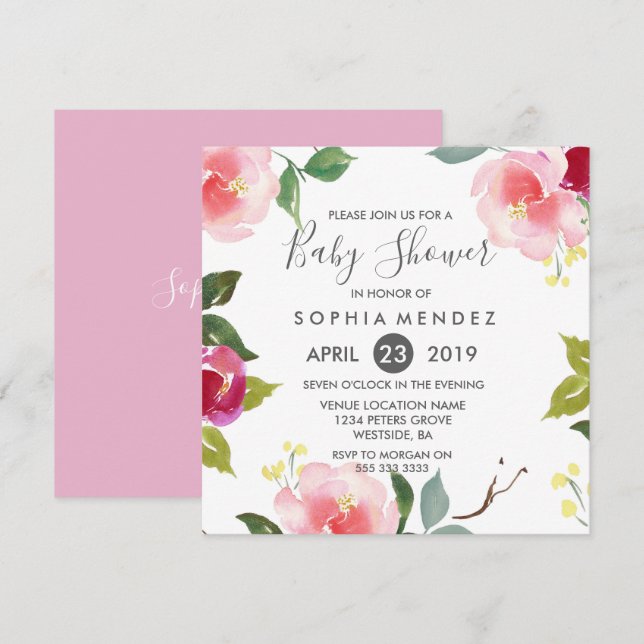 Pretty Spring Floral Baby Shower Invite (Front/Back)