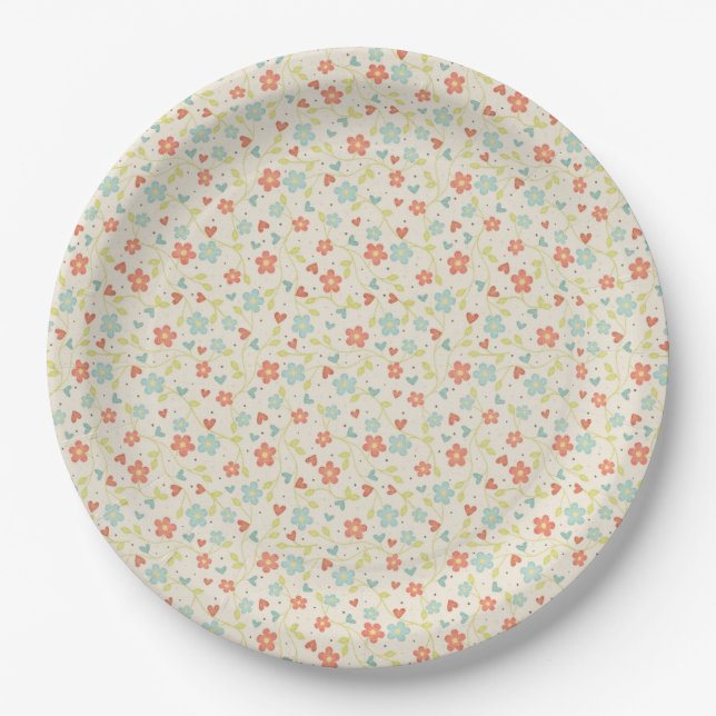Pretty Spring Floral Beige Paper Plate (Front)